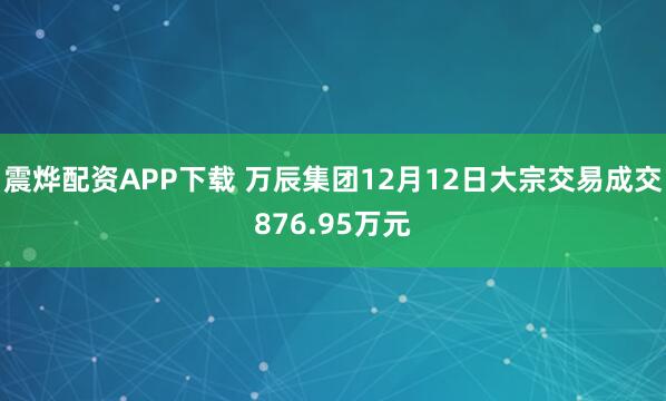 震烨配资APP下载 万辰集团12月12日大宗交易成交876.95万元